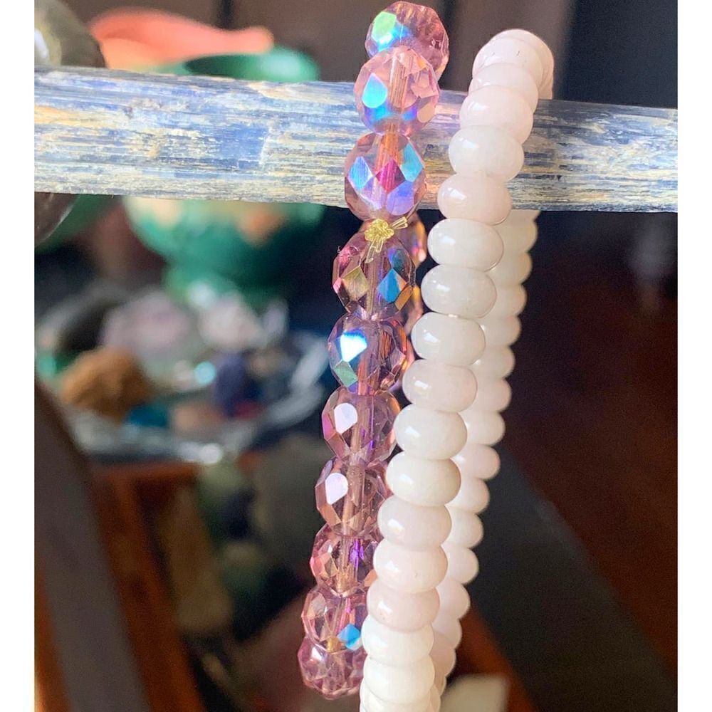 Vintage Crystal/Stone Beaded Stretch Bracelets - 2, Unmarked